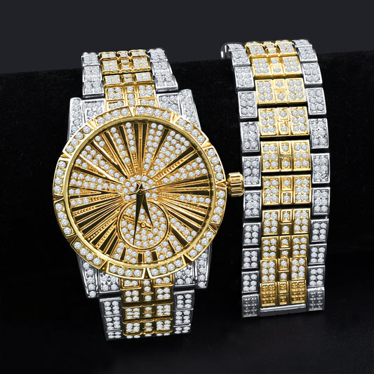 OMNILUX ROMAN INDEXED ICED OUT WATCH & BRACELET SET