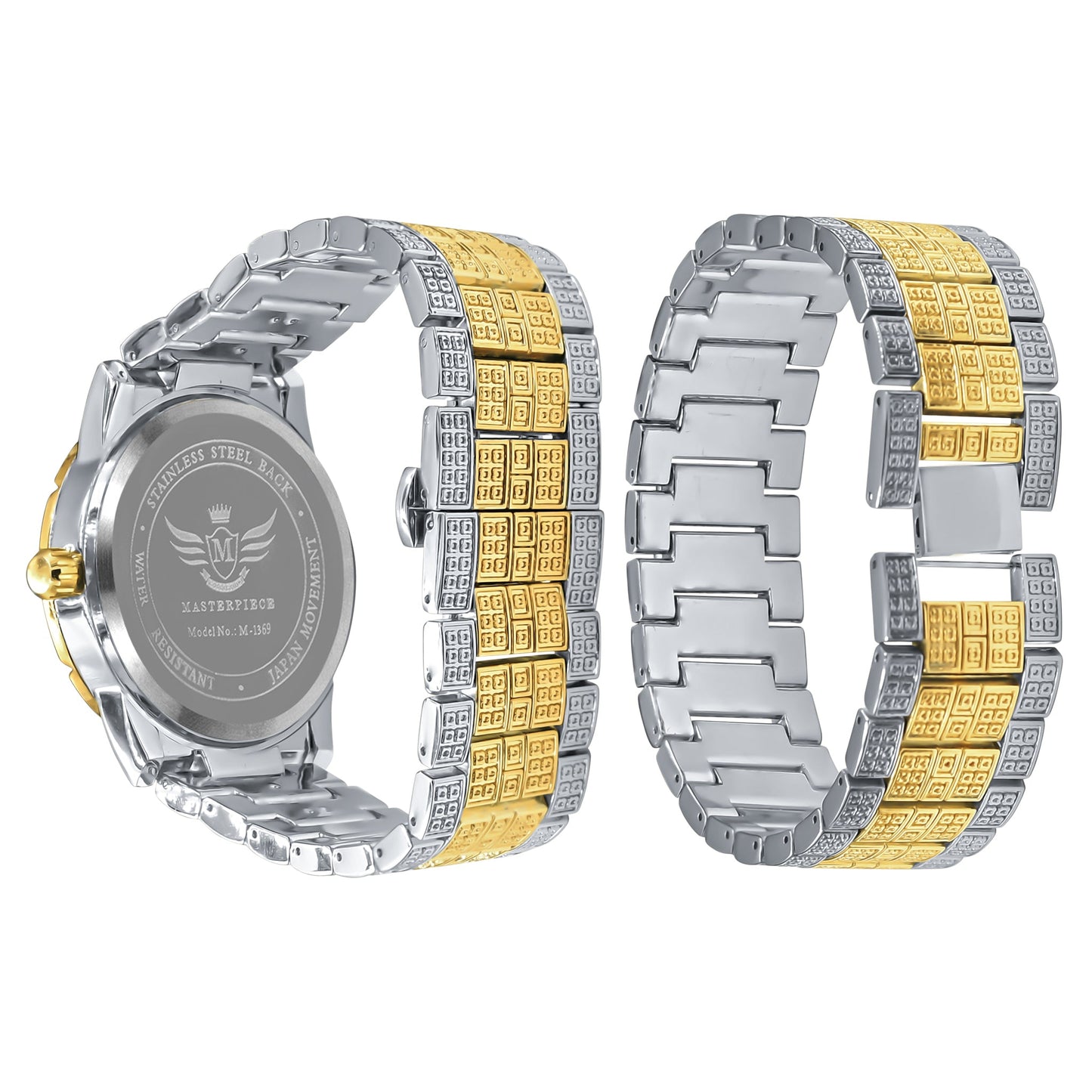 OMNILUX ROMAN INDEXED ICED OUT WATCH & BRACELET SET